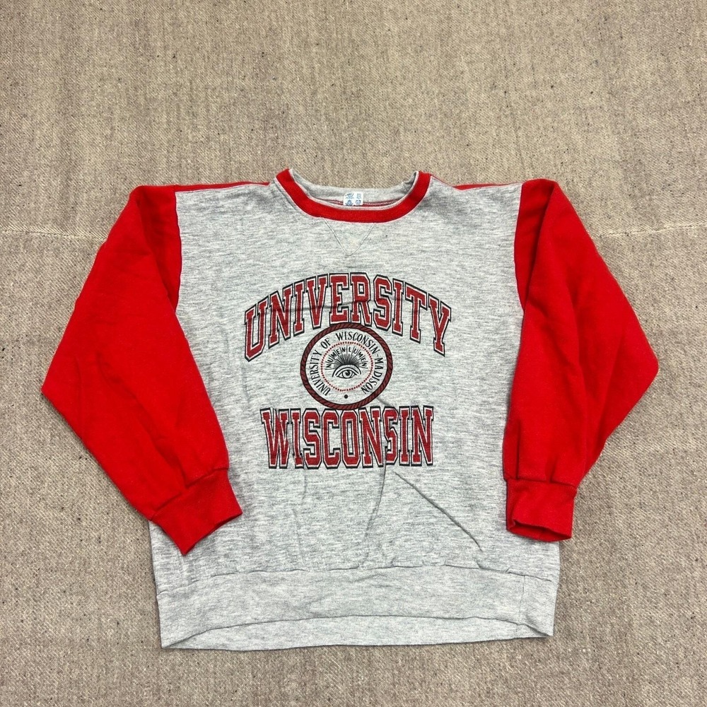Vintage University Of Wisconsin Sweatshirt Mens Large Gray 1980s Champion‎